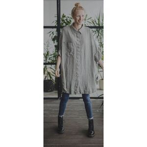 Old Linen Mill Grey Plaid Gingham Oversized Wide Shirt